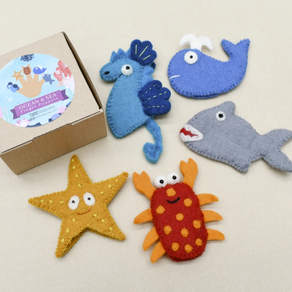 Ocean and Sea Creatures Finger Puppet Set - Premium and Unique gift felttoys, fingerpuppet, handmade, taratreasures, toddler Pretend Play from Taratreasures - Shop now at AU family concept store Mommy's Pouch