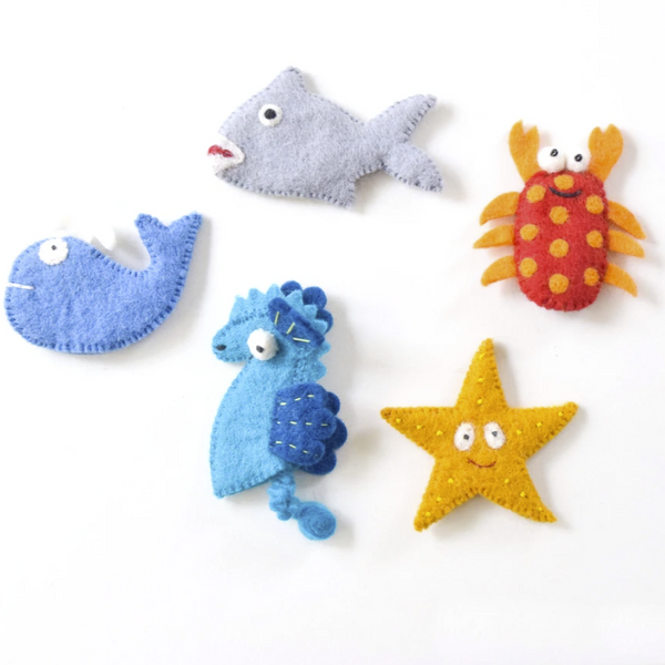 Ocean and Sea Creatures Finger Puppet Set - Premium and Unique gift felttoys, fingerpuppet, handmade, taratreasures, toddler Pretend Play from Taratreasures - Shop now at AU family concept store Mommy's Pouch
