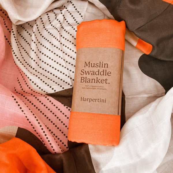 Organic Cotton Muslin Swaddle Blanket - 'Coral' 🤩 - Premium and Unique gift baby, forkids, formoms, harpertini, mom&me, swaddle Mom & Me from Harpertini - Shop now at AU family concept store Mommy's Pouch