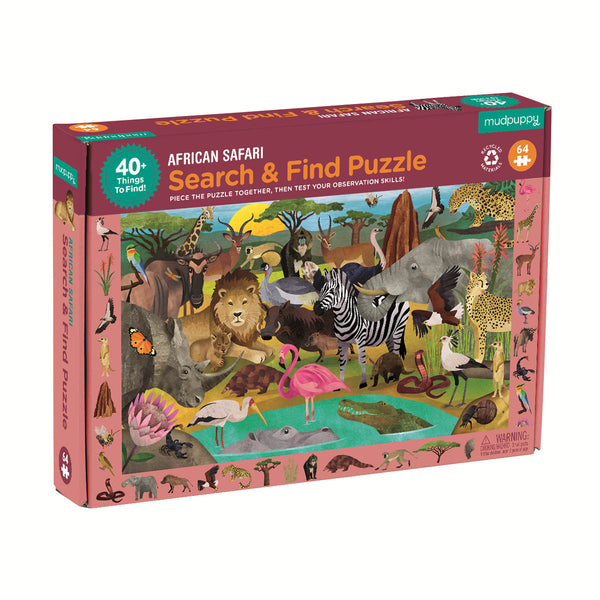 Search & Find Puzzle – African Safari - Premium and Unique gift 4+, 64pieces, african safari, animal, mudpuppy, preschooler, puzzle, safari  from Mudpuppy - Shop now at AU family concept store Mommy's Pouch