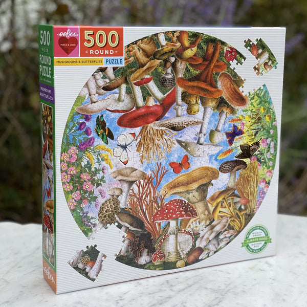 eeBoo 500pc Round Jigsaw Puzzle-Mushroom & Butterflies - Premium and Unique gift 500pieces, adults, bugs, butterflies, eeBoo, formoms, nature, puzzle Puzzle from eeBoo - Shop now at AU family concept store Mommy's Pouch
