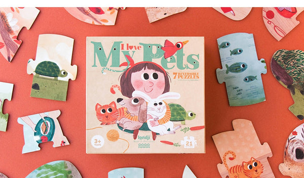 I Love My Pets - Reversible Shapes Puzzle 🐈🐕‍🦺🐟🦜🐢 - Premium and Unique gift 3+, forkids, londji, pets, puzzle, puzzles, toddler Puzzles from Londji - Shop now at AU family concept store Mommy's Pouch