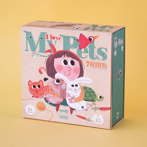 I Love My Pets - Reversible Shapes Puzzle 🐈🐕‍🦺🐟🦜🐢 - Premium and Unique gift 3+, forkids, londji, pets, puzzle, puzzles, toddler Puzzles from Londji - Shop now at AU family concept store Mommy's Pouch